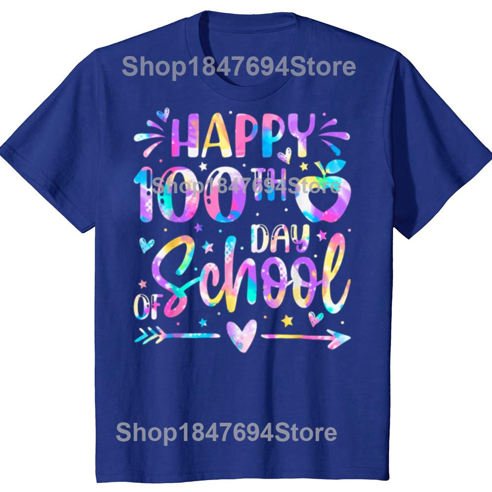 Funny Happy 100th Day Of School  Rainbow 100 Days 100% Cotton T-shirts Men Casual Tshirt Loose Oversized Streetwear T Shirt
