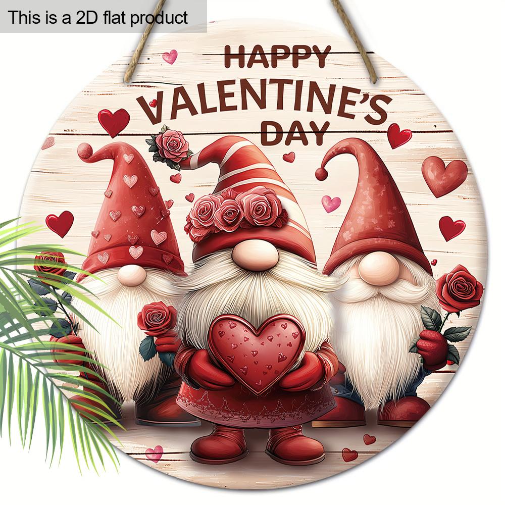 2D Flat, 1pc Happy Valentine s Day Heart Rose Dwarf Pattern Wooden Decoration Sign Valentine s Day Gift Valentine s Day Decoration for Home Entry 20cm