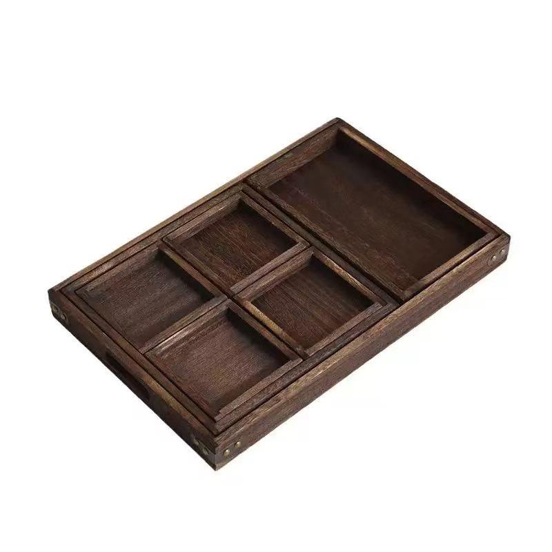 Solid Wood Multi-Compartment Tea Brewing Tray Set - Seven-Piece Noble Child Collection with Dried Fruit Section