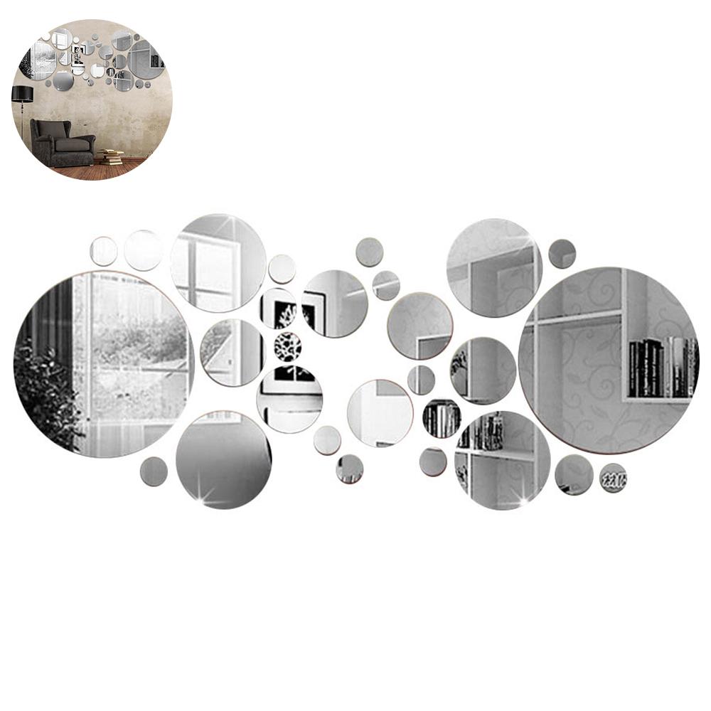 26Pcs Acrylic Mirror Wall Stickers Round Mirror Decal Self-Adhesive Wall Stickers DIY Art Mirror Home Living Room Decoration
