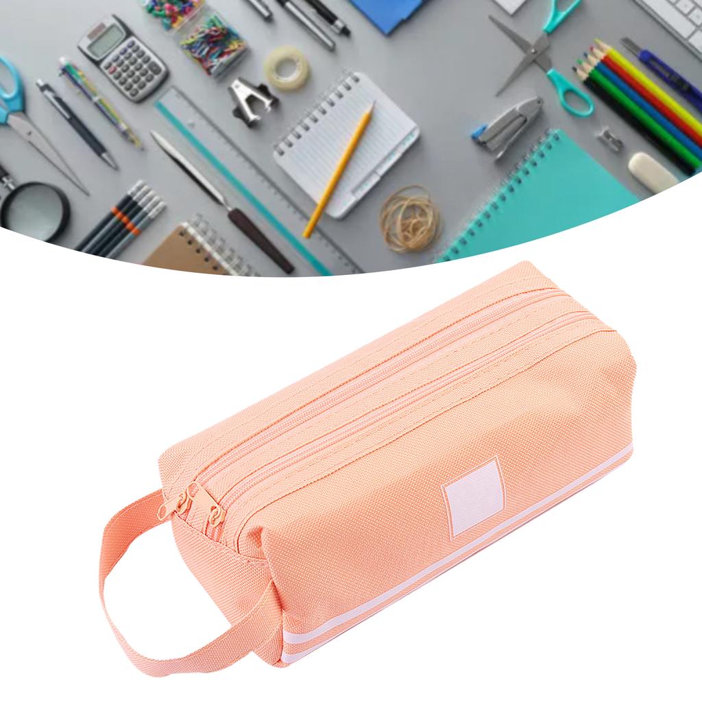 Large Pencil Case Pink Double Tier Handle Design Large Capacity Durable Canvas Pencil Bag for