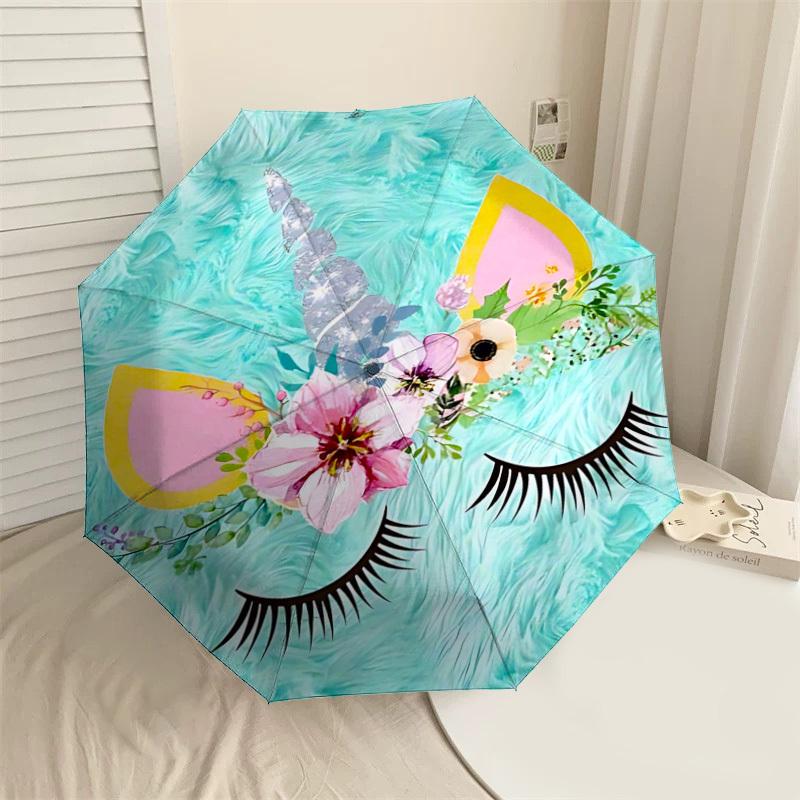 

1PC Unicorn Flowers Umbrella-8-Rib Reinforced Portable Folding Travel Suitable for All Seasons Outdoor Daily Use-Z0490