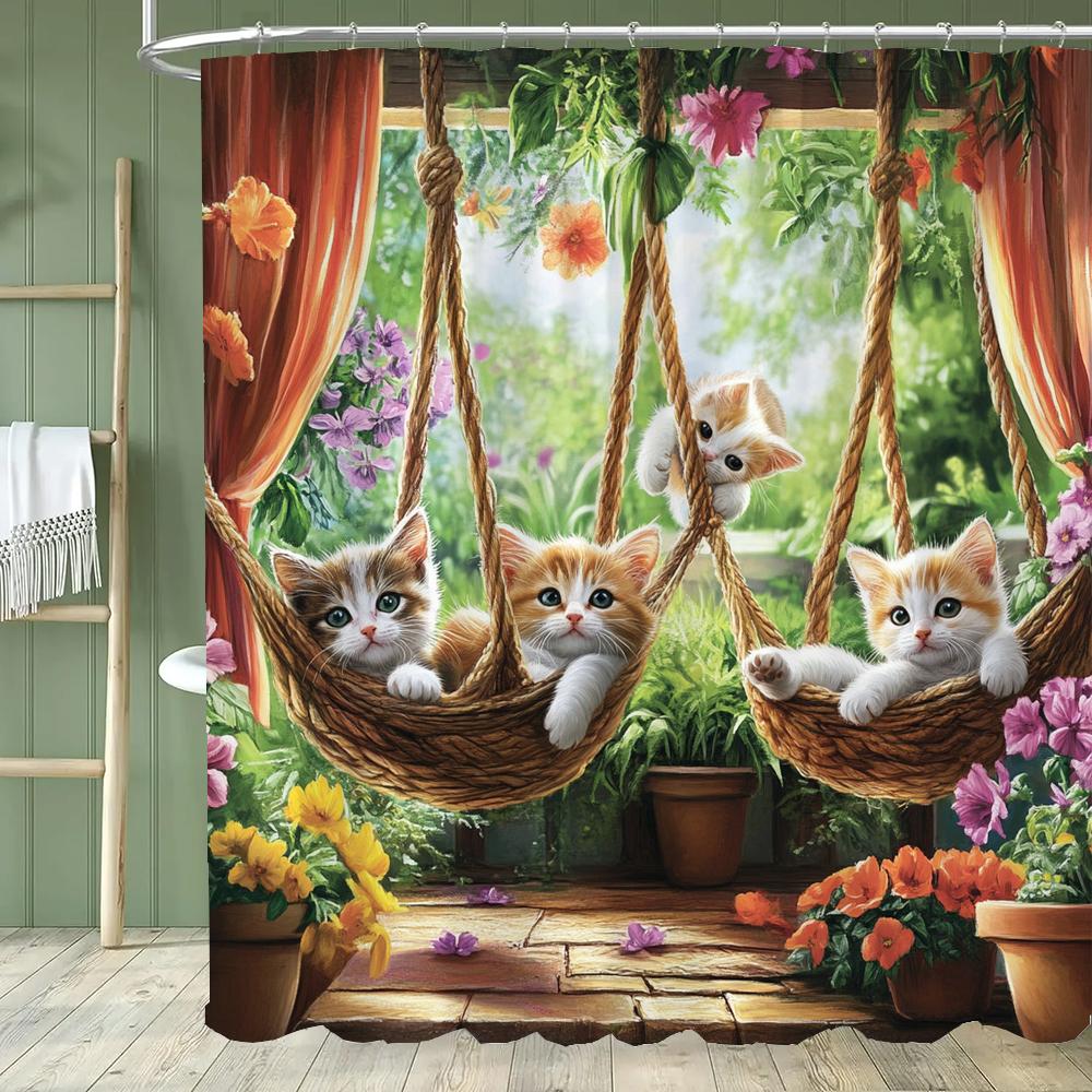 1 pc Green Plants, Leaves and Flowers Shower Curtains With Hooks Bathroom Curtains Printing Shower Curtain Home Decor Curtain