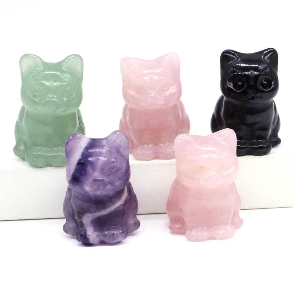 Amethyst Rose Quartz Cute Cat Statue Natural Stone Carved Healing Crystal Animal Figurine Reiki Gemstone Craft Home Decor Gift
