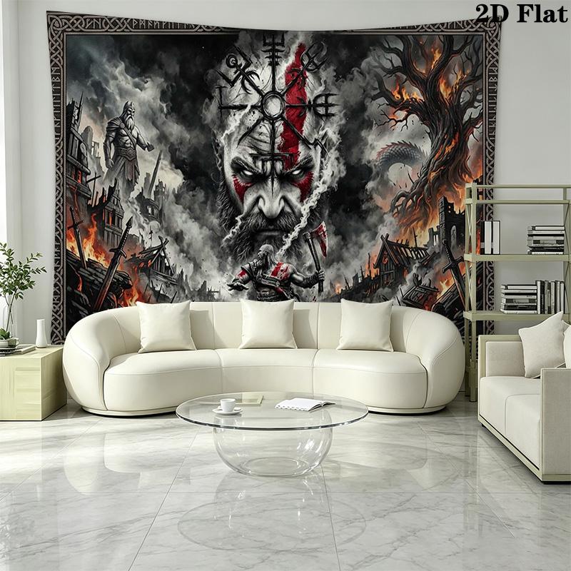 Kratos God Of War Wall Tapestry Aesthetic Wall Hanging Printed Fabric Blanket Decorative Tapestries for Bedroom Living Room Home Decor