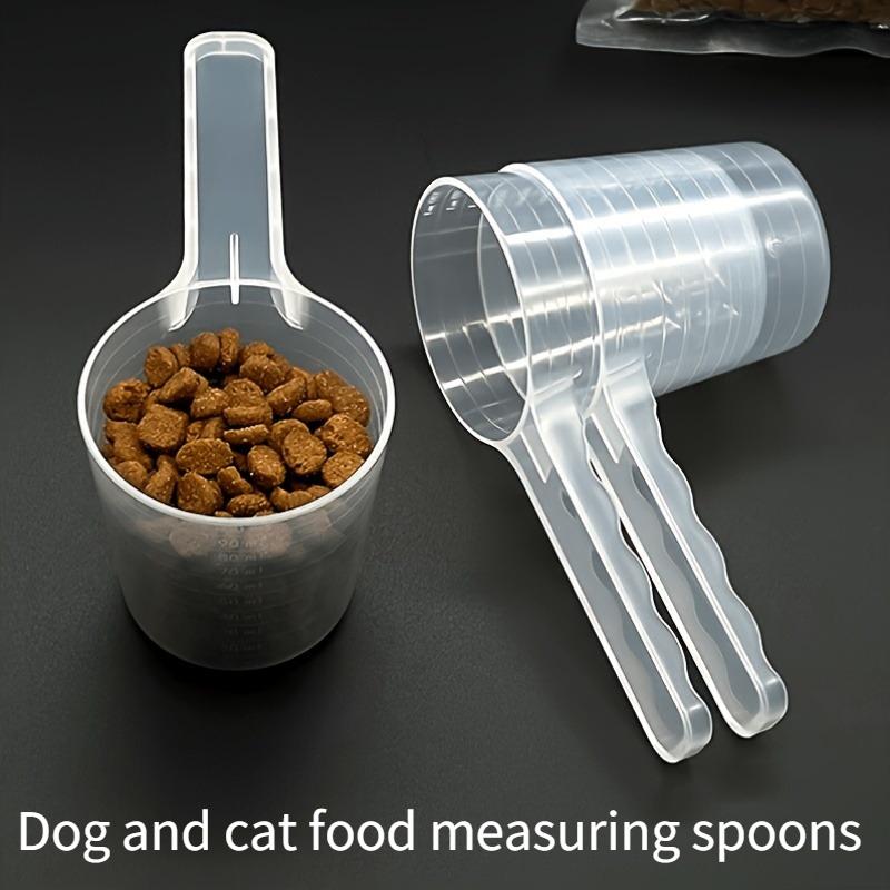 4PCS Transparent Pet Feeding Spoon, Plastic Dog Food Cat Food Measuring Spoon with Scale