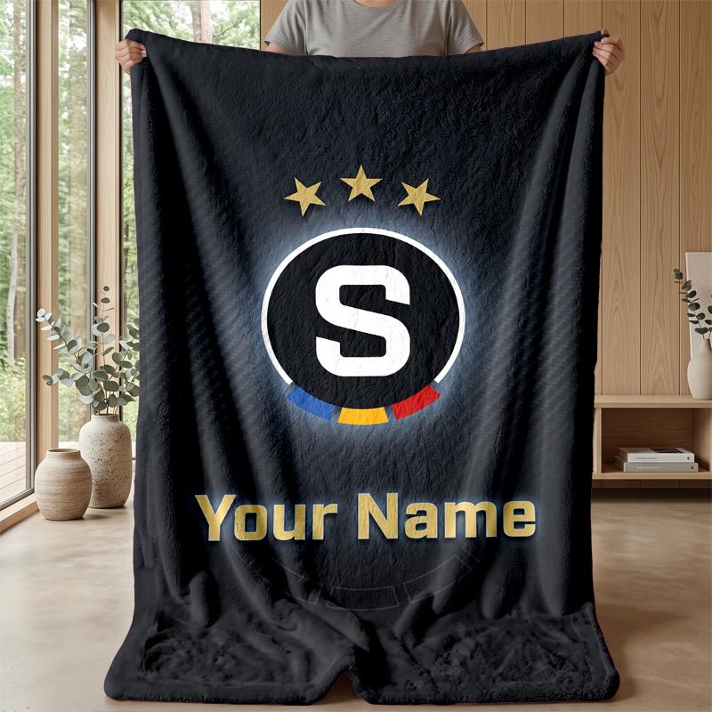 Custom Text Flannel Throw Blanket, Lightweight Cozy Bed Sofa BlanketSparta Prague