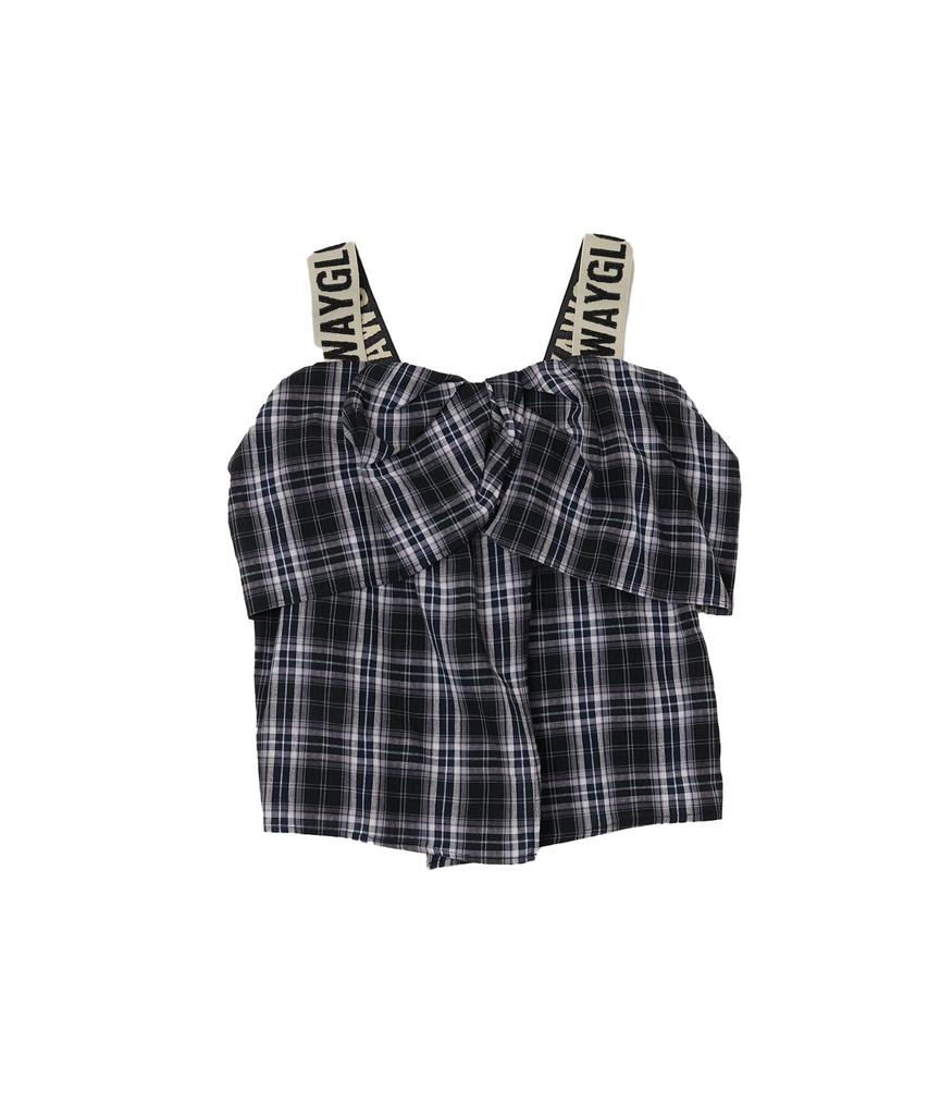 SWAYGLOW Lettering Banded Ribbon Sleeveless Blouse_Black Check