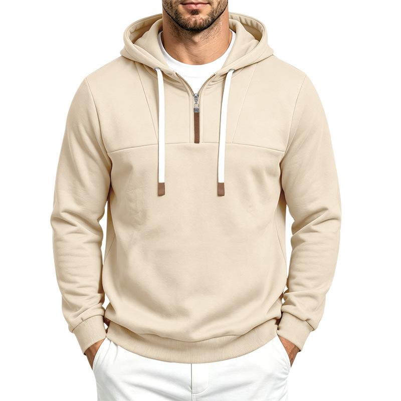 Men S Casual Half Zip Hooded Sweatshirt Basic Style European Size Autumn
