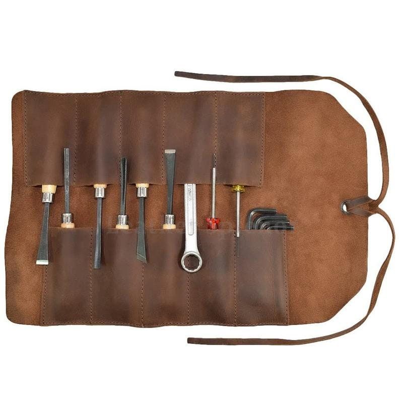 

Маленький кожаный органайзер для инструментов ручной работы в винтажном стиле, коричневый, в деревенском стиле коричневый