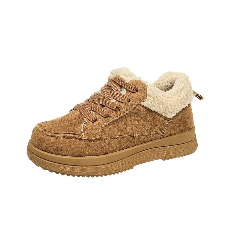 Women's Casual Sports Shoes Winter New Round Head Front Strap Thick Sole Anti-slip Wear-resistant Low-top Shoes