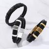 Leather Woven Bracelet Double-Layer Retro Trendy Punk Minimalist Texture Magnetic Buckle Men's Women's Bangle Couple Jewelry