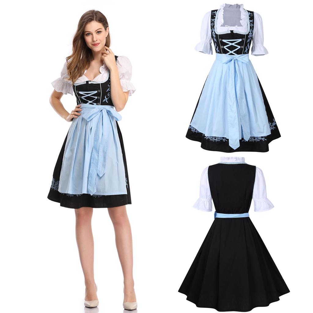 Elegant Women Traditional Floral Dirndl Dress Set For Oktoberfest Celebrations