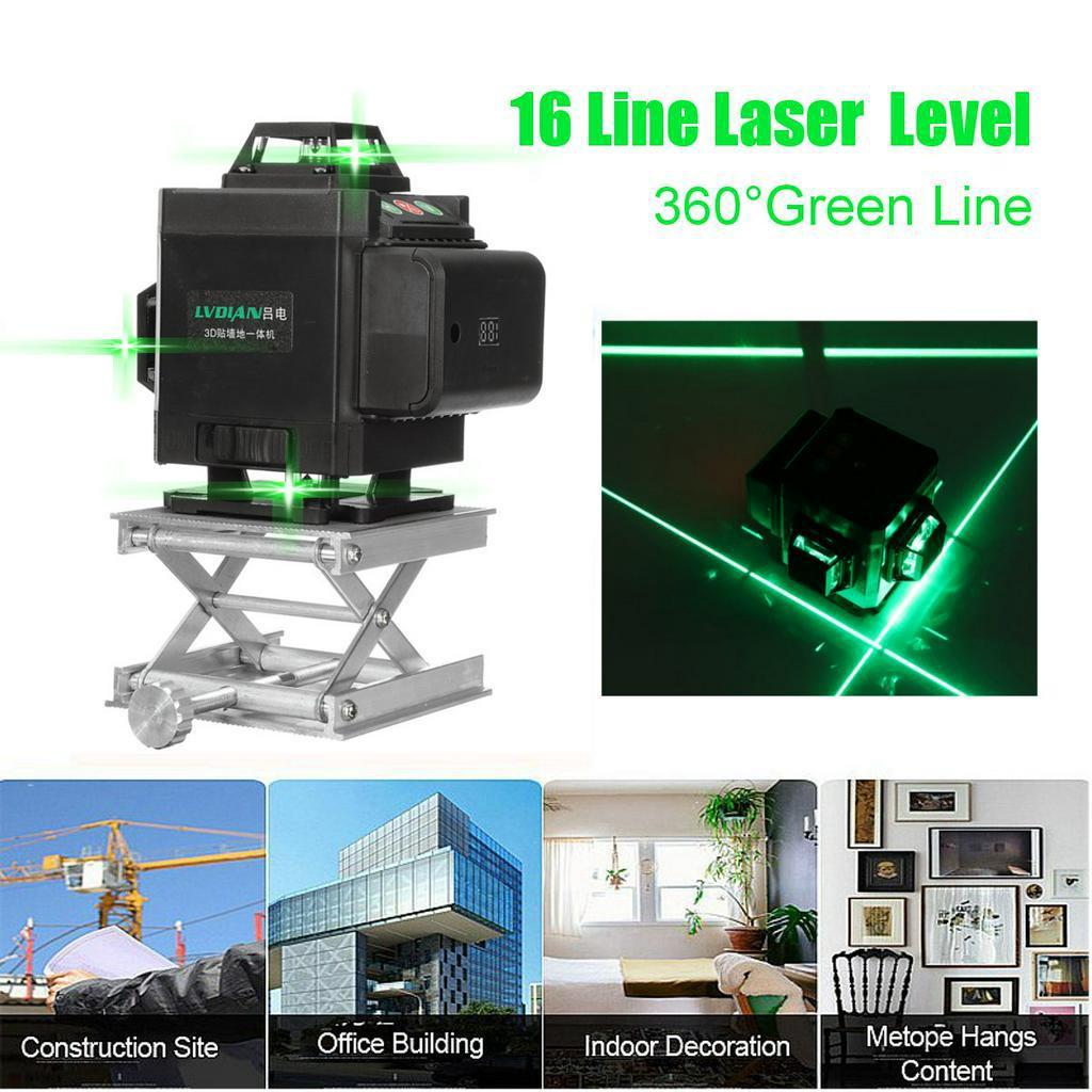 16 Lines 4D Green Cross Light Laser Level Auto Self Leveling 360° Rotary Measure Remote Control