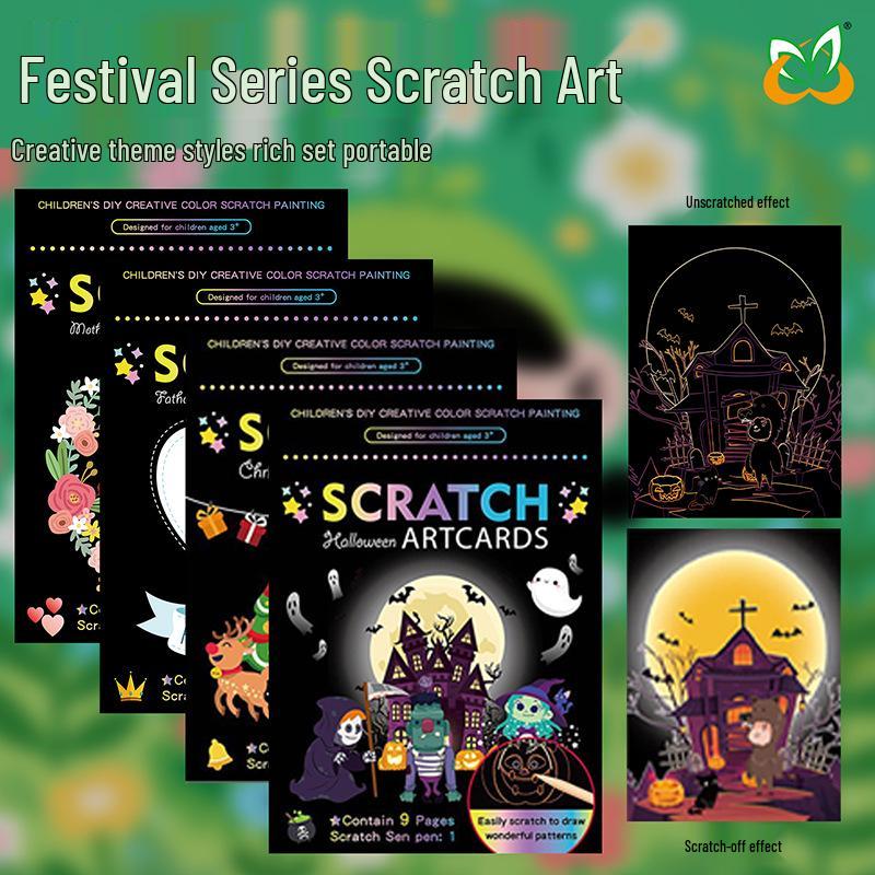 Kids' Scratch Art DIY Doodle Book Set: Creative Cartoon Festival Birthday Gift