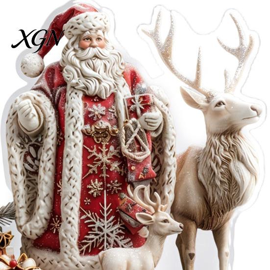 Retro Xmas Fairy Tale Scene Christmas Santa Claus Ornament, Reindeer Acrylic Decoration, Indoor Holiday Ornament Display Double Sided Desktop
