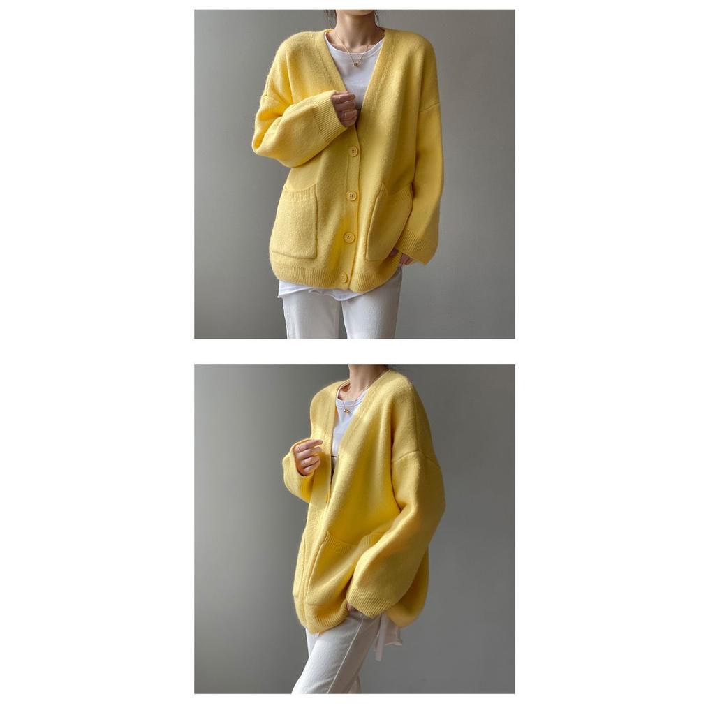 Korean Spring and Autumn Sweater Women's Wear Loose Western Style Lazy Style Solid Color Knitted Cardigan Coat