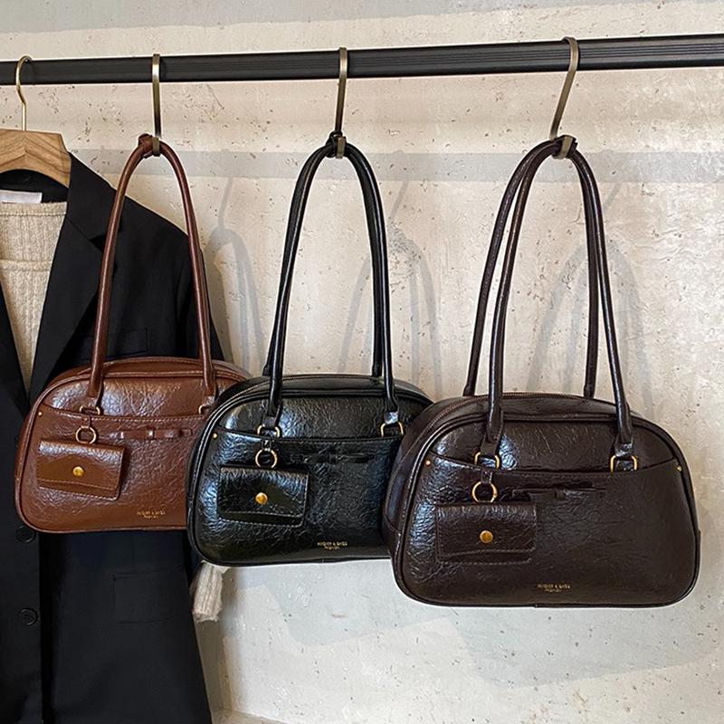Women Vintage Underarm Bag Large Capacity Bowling Bag Soft PU Leather Shoulder Bag Handbag Internal Zipper And Polyester Lining