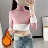 Turtleneck Winter Sweater Women Elegant Thicken Velvet Lined Warm Sueter Fleece Knitted Pullover Slim Jersey Jumper Knitwear