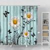 Flower Shower Curtain Set Orchid Teal Rose Plant Floral Leaves Print Bathroom Decor Fabric Bath Curtain Bathtub Accessories Hook