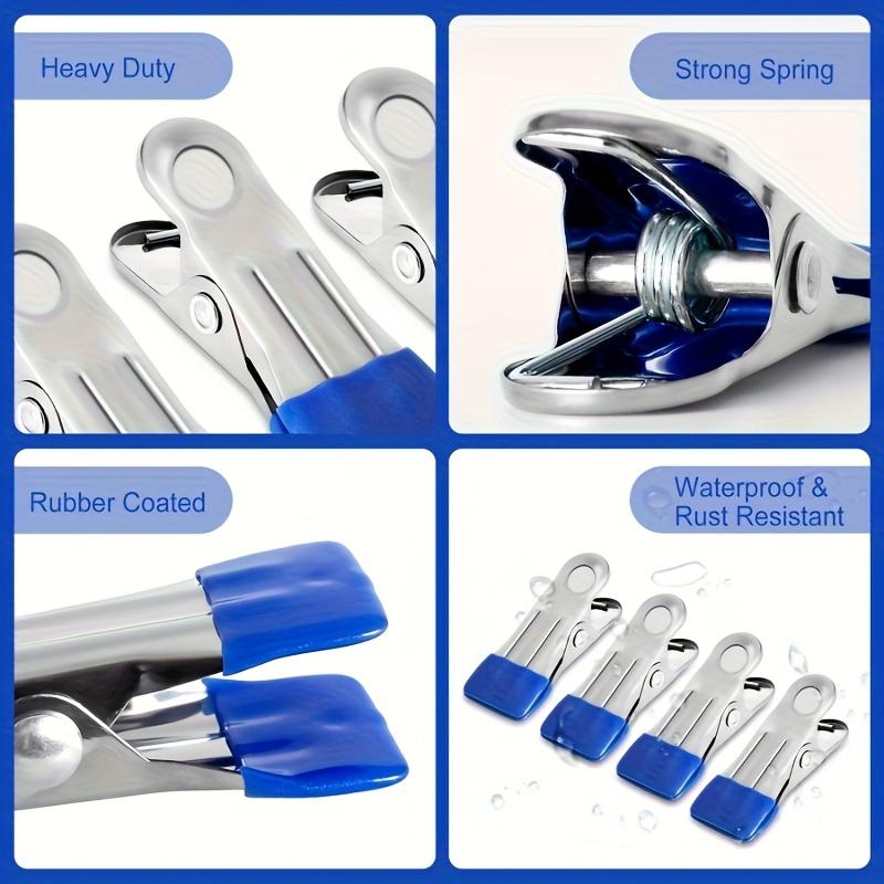50pcs Heavy Duty Stainless Steel Clothespins with Blue Non Slip Grips Rustproof Multi Purpose Clips for Laundry,Beach,Kitchen,Crafts Home Organization