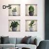 4 sztuk/zestaw wyraźna naklejka ścienna artystyczna naklejka doniczkowe rośliny zielone motyw atrakcyjna naklejka ścienna do dekoracji salonu biurowego