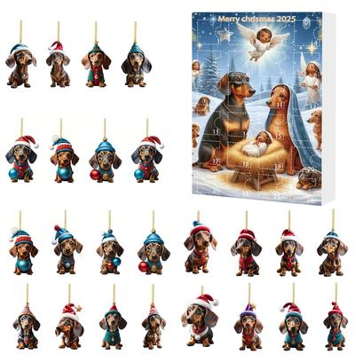 Christmas Advent Calendar with Santa Hats Christmas Tree Decorations Dachshund Countdown Calendar for Kids Toddlers Xmas Gifts