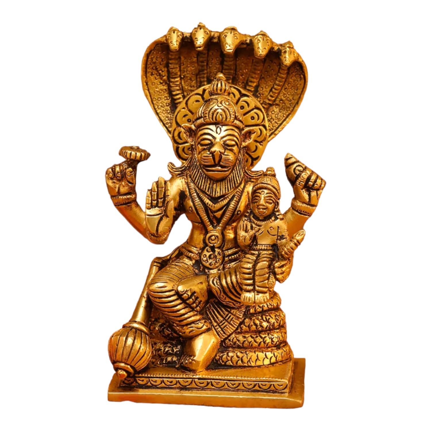 Ashtadhatu Brass Lord Shri Laxmi Narasimha Idol, Religious, Gold - 7 Inch