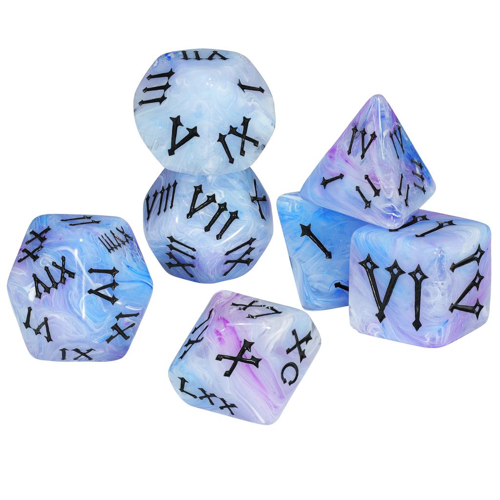 Roman Digital Dice 7pcs Polyhedral Dice Set for Table Game DND TPRG, as Gift and Collection