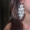 French Long Mother Of Pearl Clip On Earrings Exaggerated Fringed Flower Design Elegant Petals For Non Pierced Ears