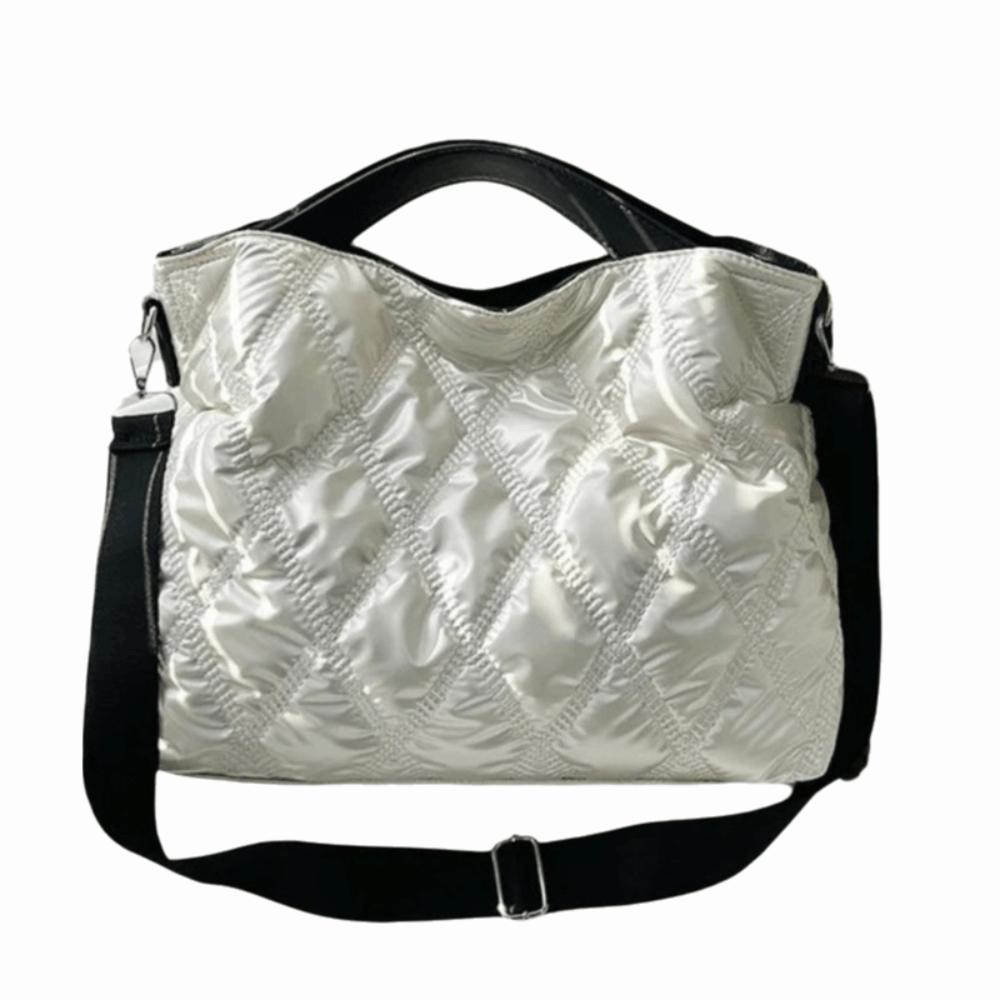 Soft Handle Puffer Rhombus Shoulder Bag Wear Resistant Quilted Patterned Tote Bag  Daily Use белый