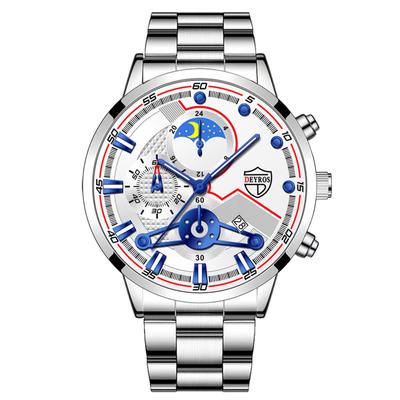 Waterproof Analog Luminous Star and Moon Quartz Simple and Stylish Fashion Accessory Perfect Gift for and Day Men's Watch, Silver Watch, Men's -
