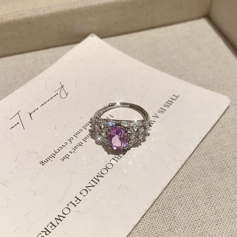 

Natural Crystal S925 Sterling Silver Ring Female Court Garnet Topaz adjustable opening
