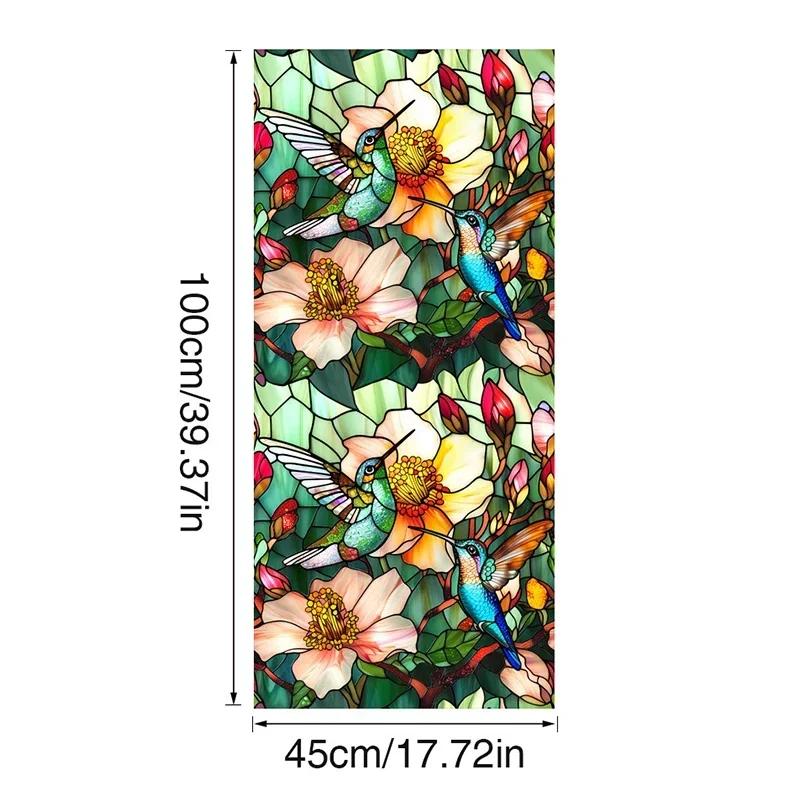45x100cm Colorful Flower Stained Glass Film Static Cling PVC Privacy Window Film Home Living Room Office Art Decor