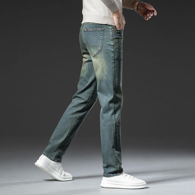 Winter Jeans Men's Warm Fleece Thickened Elastic Denim Pants Fashion Straight Elastic Retro Plush Velvet Pants