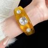 Smudging Irregular Wide Open Bracelet Bohemian Dopamine Hand Ring Acrylic Rhinestone Bangle  Women