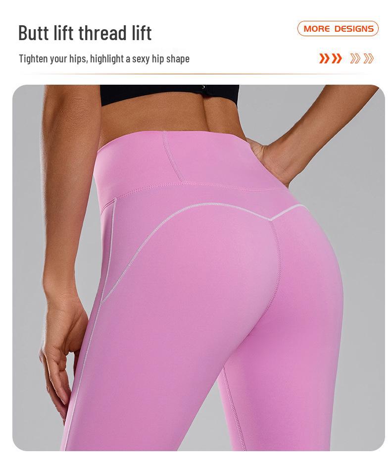 Dammode Högmidjade Randiga Utställda Yogabyxor - Smickrande, Persikorumpa, Sexiga Träningskläder