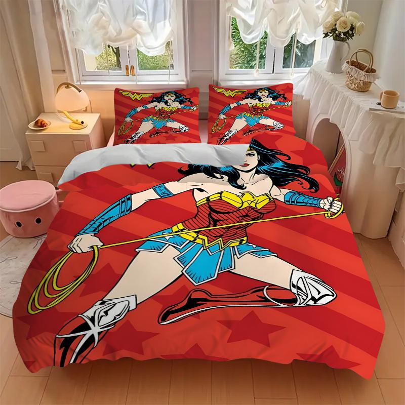 3Pcs Wonder Woman Action Bedding Set Soft Fabric Duvet Cover Pillowcases Home Christmas Xmas Halloween Gift 1 Duvet Cover 2 Pillowcase G1248