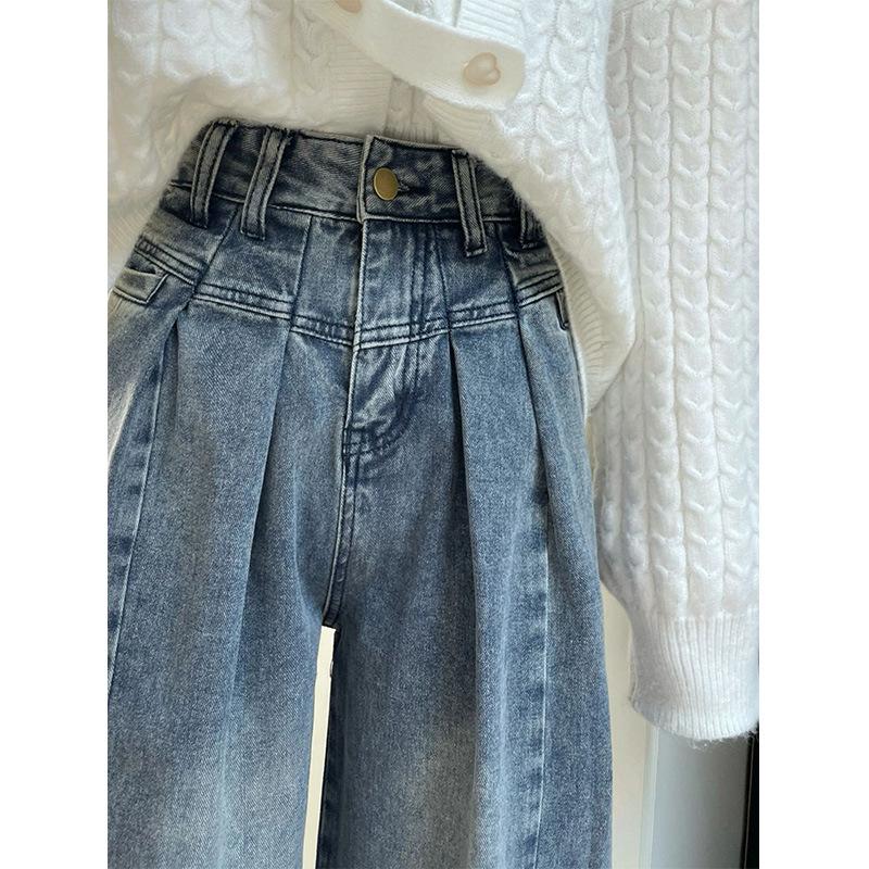 

Plus Size Women’s High Waist Loose Vintage Washed Straight Leg Jeans for Autumn-Winter 3XL