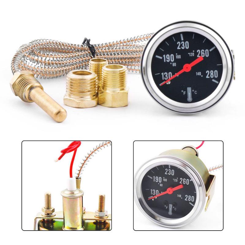 

2 52 Mm Water Thermometer For Cars Ships Trucks Accessories 50-140°C/130-280°F Line 1.8M Length Water Temperature Gauge