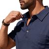 Men Loose Casual Short Sleeve Linen Blend Polo Shirt For Daily Beach Wear