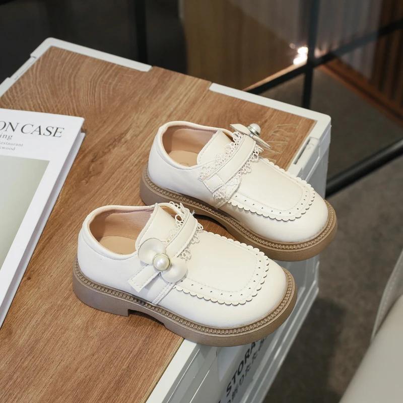 2024 New Girls Loafers Versatile Soft Bow Solid Color Lolita Style Children Fashion Princess Party Wedding Shoes Non-slip Cute