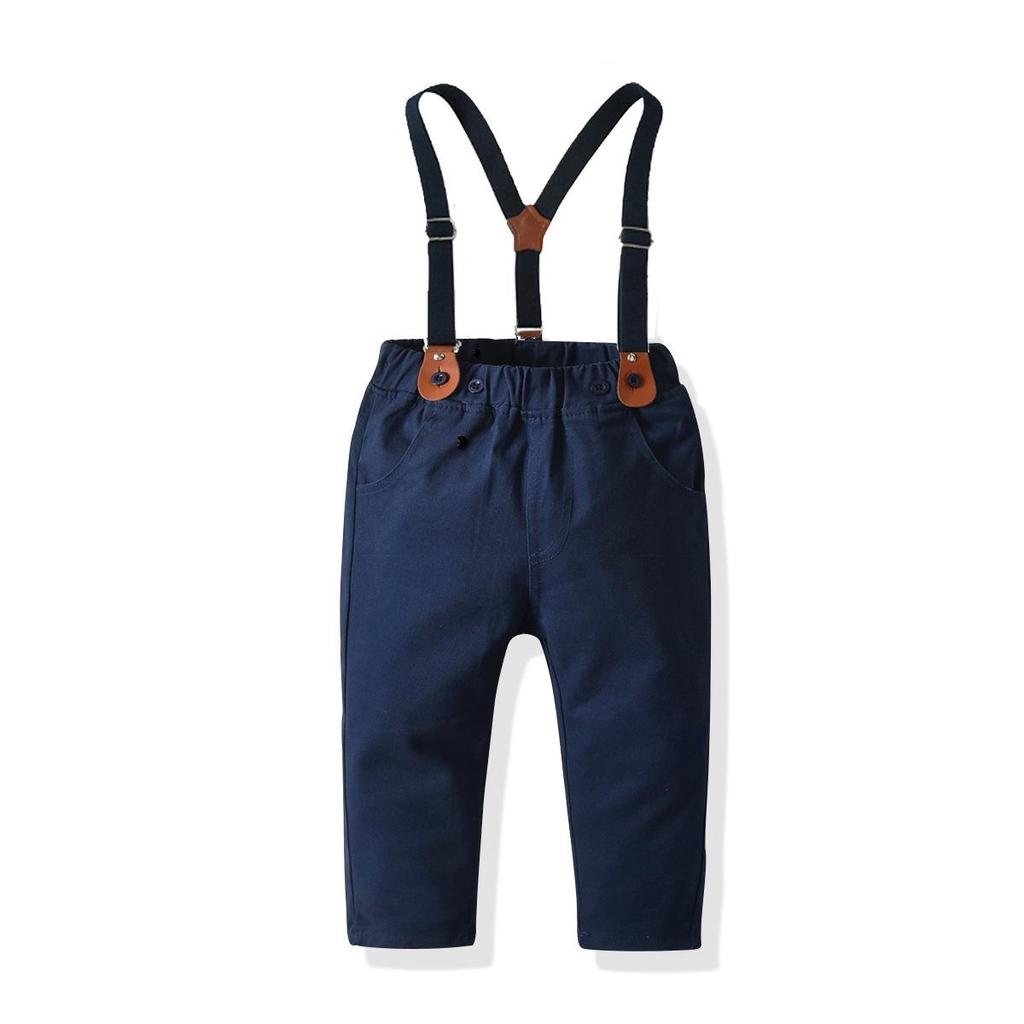 2024 Children's Autumn/Winter Striped Long-sleeve Shirt & Bow Tie Set with Suspenders and Pants