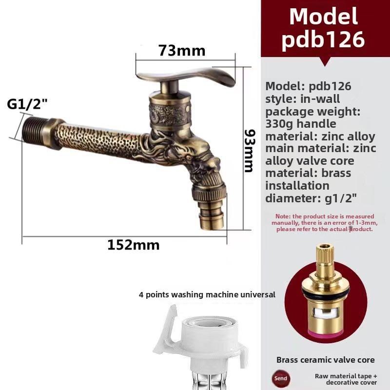 Elegant Golden Dragon Wall-Mounted Faucet with Single Cold Water Valve - Rustic Vintage Style, Stainless Steel and Zinc Alloy