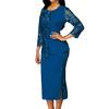 Women Lace Hollow Out Long Sleeve Blouse Top Split Bodycon Skirt Office