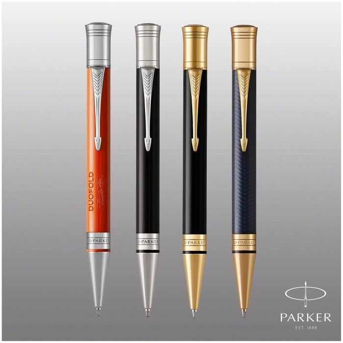 PARKER Duofold stylo bille ,Noir, attributs palladium, Recharge noire pointe moyenne, Coffret cadeau