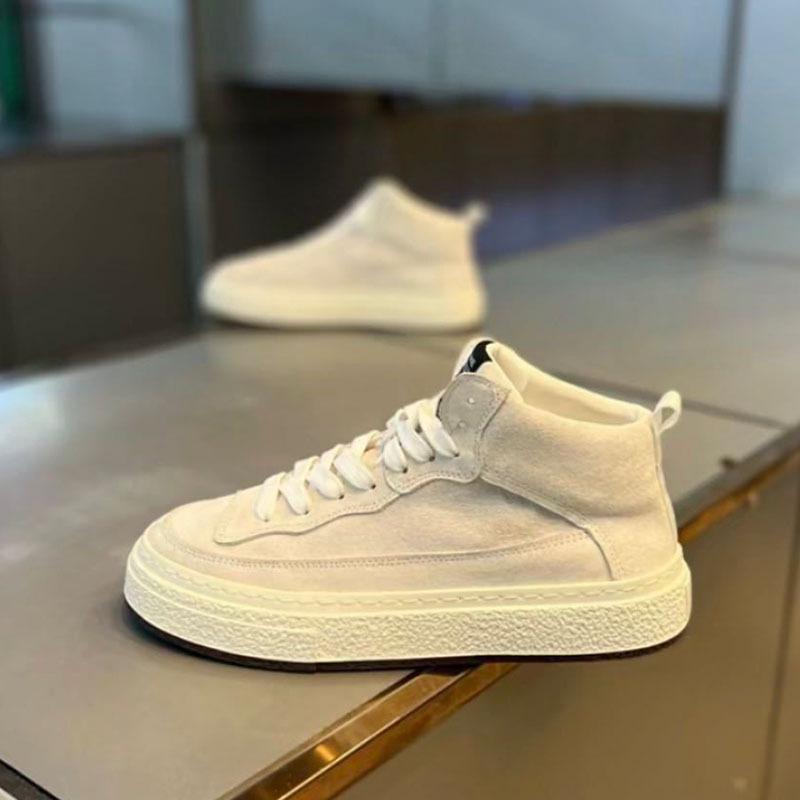 Осенние новые кожаные велюровые теплые скейтбордические туфли повседневные высокие ботинки dnh 38 белый