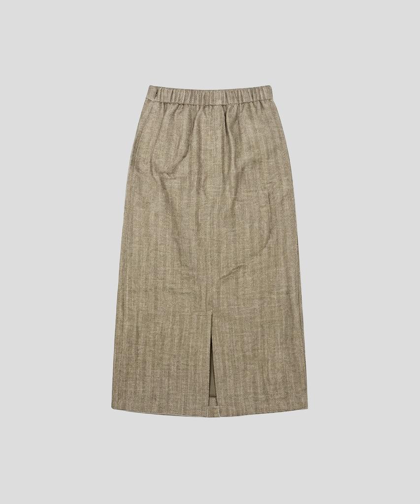 Peulmo Linen Herringbone Skirt [Khaki]