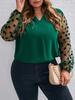 Plus Size Women's Mesh Patchwork Long Sleeve Solid Color Shirt