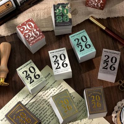 2026 Mini Desk Calendar Vintage Style Page Small Calendar 365 Days with Tear-Off Design Cute Cartoon Office Home Decor Gift